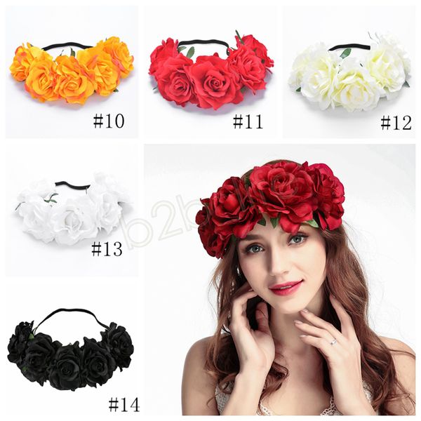 Женщины Rose Hairband Венок луки волос оголовье Bohemia ручная работа Искусственный цветок приморского Hairband Корона Свадебный головной убор Венок GGA1696