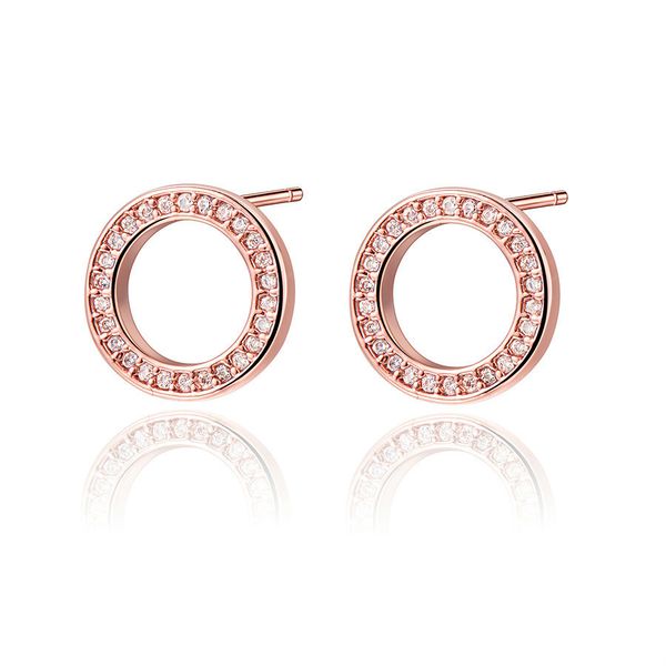 

jingyang summer stud earrings for women lucky round word jewelry female crystal rose gold minimalist girl fasion jewellery, Golden;silver