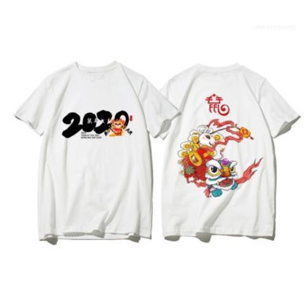 

мужской китайский новый год стиль tshirte мышь печати круглый вырез короткий летний дизайнер homme одежда мода китайский стиль, White;black