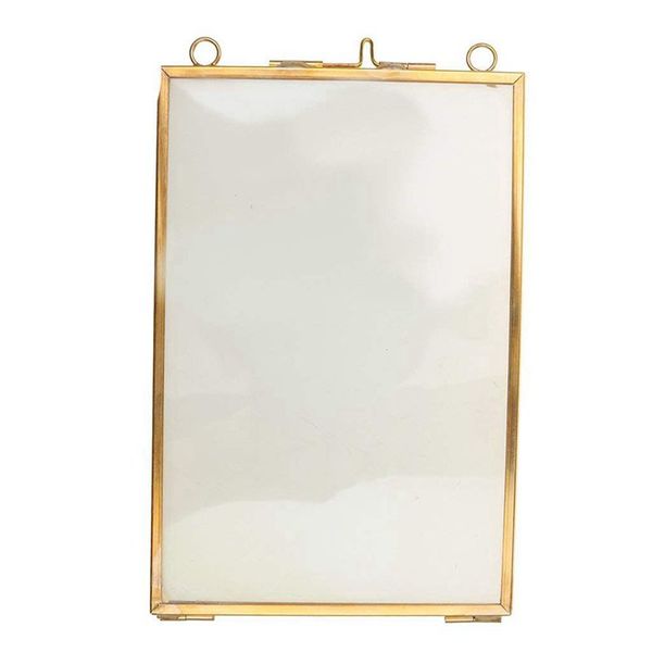 

vintage hanging metal p frame + glass and 2 glass side gold + transparent 10.2 x 15.3 cm