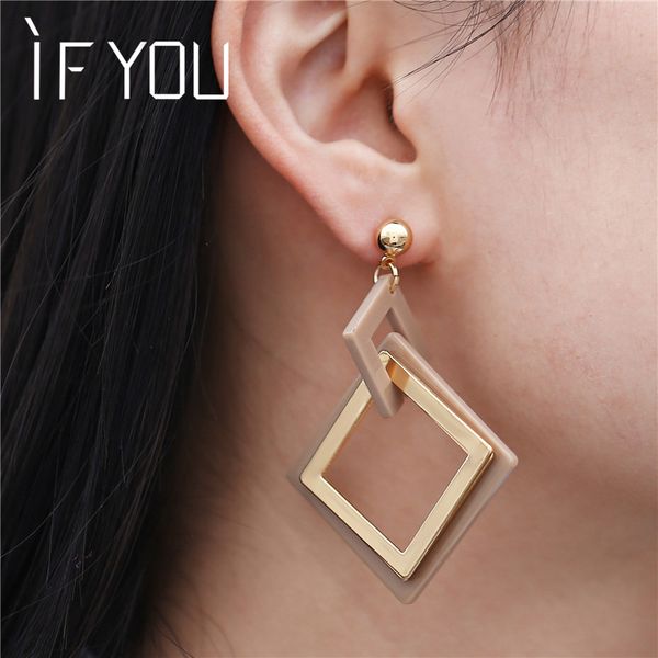 

if you fashion colorful geometry drop earrings for women earring hollow rhombus alloy statement earrings party jewelry gift, Silver