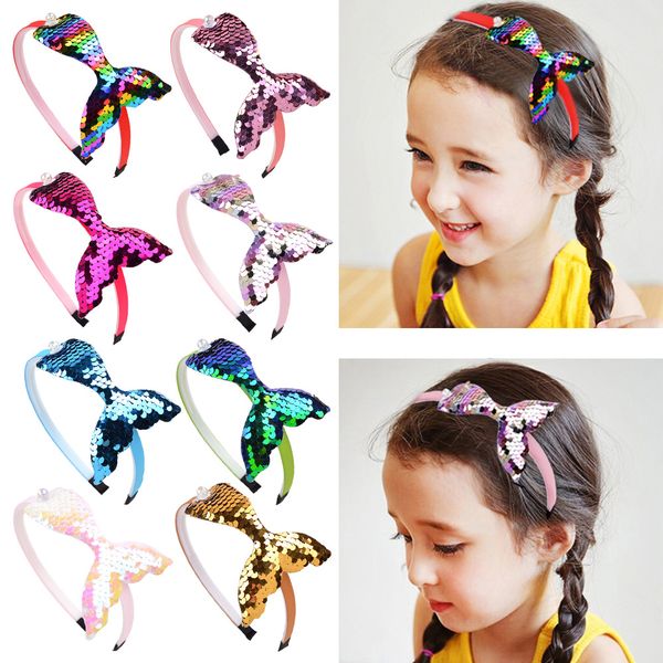 

girl sequin headband kids mermaid tail hair sticks baby princess head band boutique clasp accessories m1577, Slivery;white