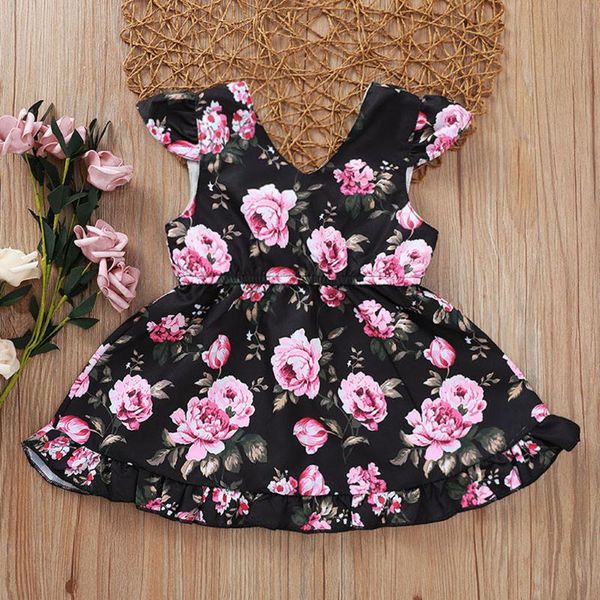 

2020 summer dress toddler baby girls ruffle sleeve floral sundress princess party dress casual clothes outfits vestidos new, Red;yellow