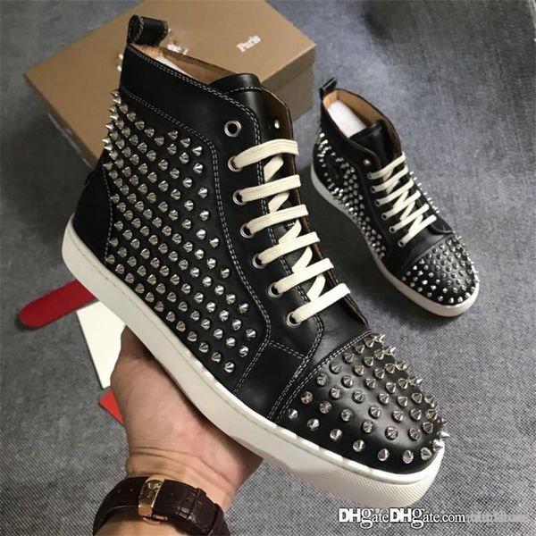 

version christi loubou new spikes flat high sneakers black leather red bottom sneakers shoes trainers with original box