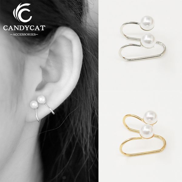 

simple double pearl clip earrings for women trendy sweet korean u-shaped no pierced earring fashion jewelry gifts wholesale, Silver