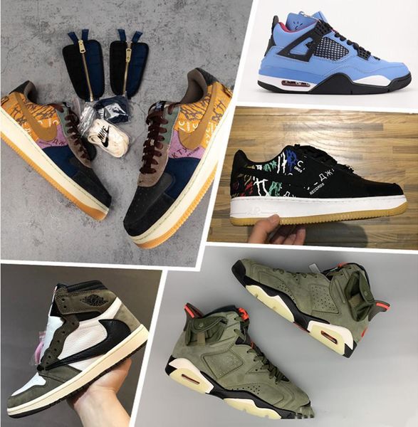 

new travis scott x 1 low cactus jack zipper running shoes houston oilers basketball shoe medium olive polychrome gold toe sneaker, Black