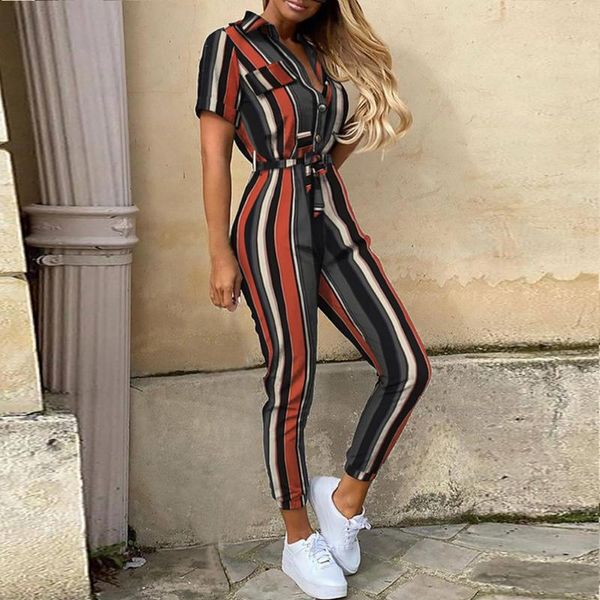

summer women short sleeve overalls deep v neck leopard patchwork button shirt jumpsuit elegant office lady one piece romper belt, Black;white