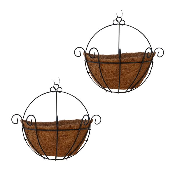 

2pcs coconut half round flowerpot hanging pots window rattan decorative 12in