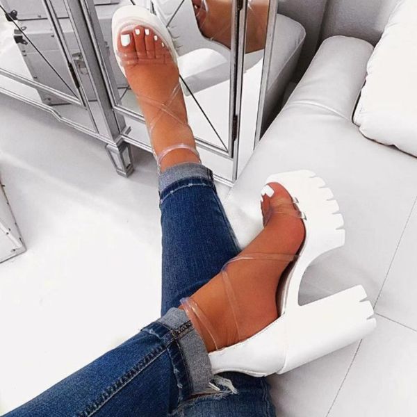 

gladiator high heels candy color platform heels peep toe women women pumps clear narrow band platform transparent sandals, Black