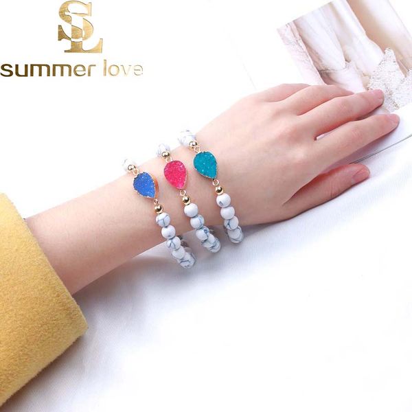 

8mm natural stone beads bracelets for women 4 color resin stone durzy charm white black turquoise bead bracelete wholesale jewelry gift, Golden;silver