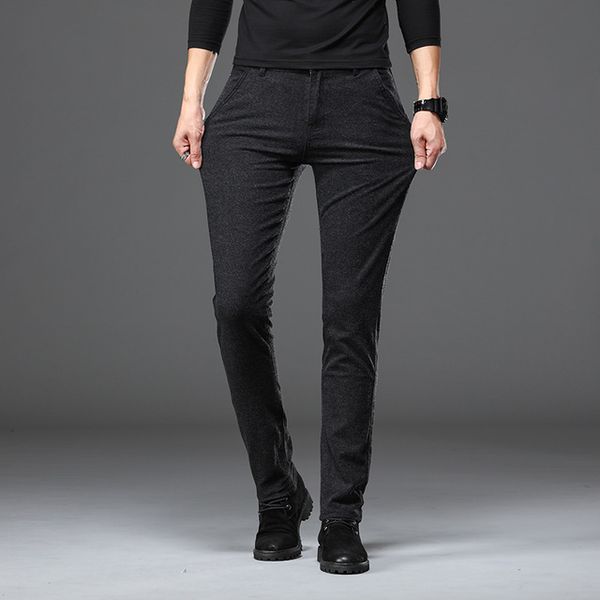 

male casual pants men slim cotton breathable stretch trousers, Black