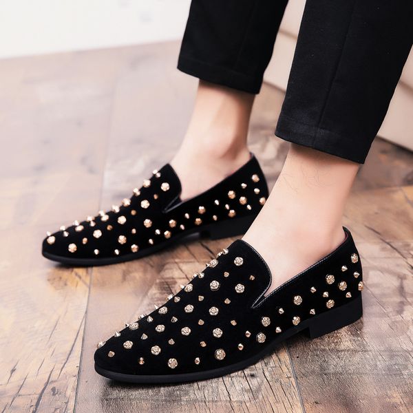 

new korean version of large size mens shoes with toes and toes water drill nightclub hairdresser chao mens shoes one hair substitute, Black