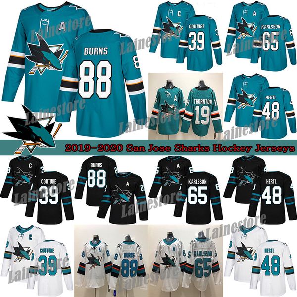 

san jose sharks 88 brent burns 65 erik karlsson 19 thornton 9 evander kane 48 hertl green white hockey jerseys, Black;red