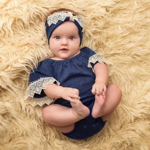 

baby girls lace romper ins summer lace short sleeve jumpsuits 2019 new kids climbing clothes children fashion boutique clothing, Blue