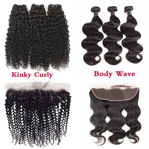 

реми бразильский виргинские пучки волос с фронтальной 13x4 уха до уха кружева фронтальная закрытие объемная волна прямые свободные волны куд, Black;brown