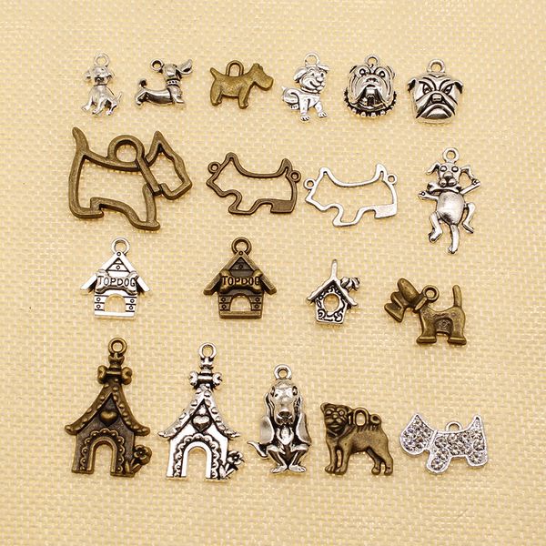 

40 pieces silver charm or pendants jewelry making animal puppy dog connector birdcage chrome house hj038, Bronze;silver