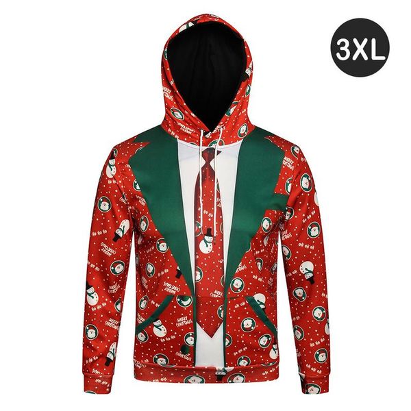 

man's funny 3d hooded thick sweatshirt fake two pieces long sleeved printing fashionable versatile clothes christmas suit style, Black