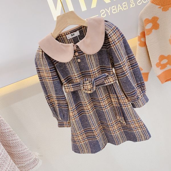 

2019 autumn new arrival girls fashion plaid dress kids princess long sleeve dress with belt girls winter, Red;yellow