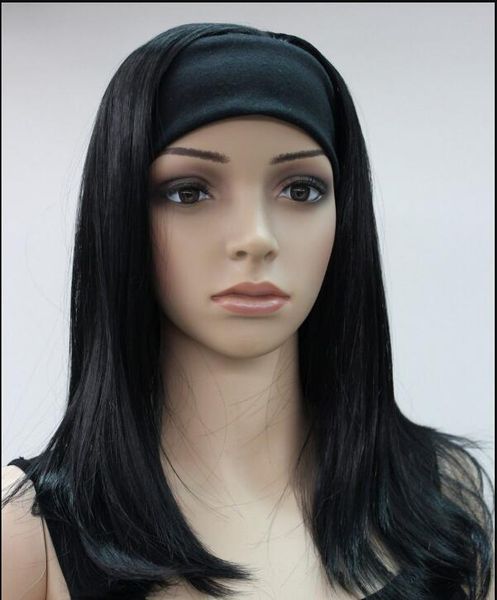 Wig Black Medium Long Straight Women Daily 3 4 Half Wig With