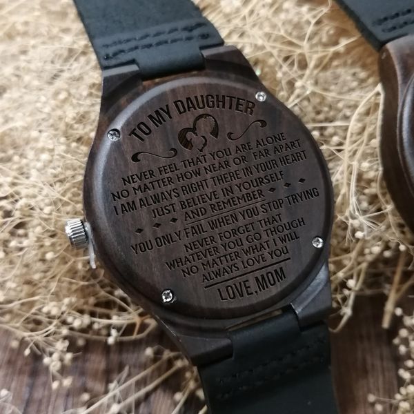 

just go forth and aim for the skies - from mom and dad to our daughter engraved wooden watch, Slivery;brown