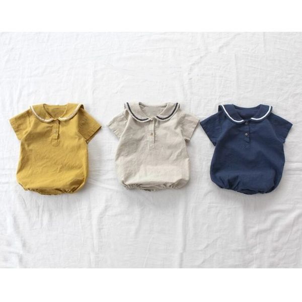 

summer college baby female girl boy clothes bodysuit short sleeve newborn bodysuits kids boys girls outfit climbing suit jw7568, Blue