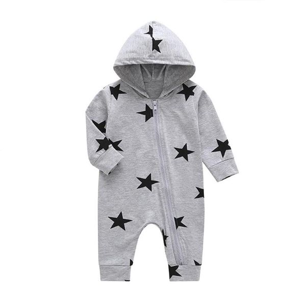 

fashion stars print newborn infant baby girls boys hooded zipr jumpsuit, White
