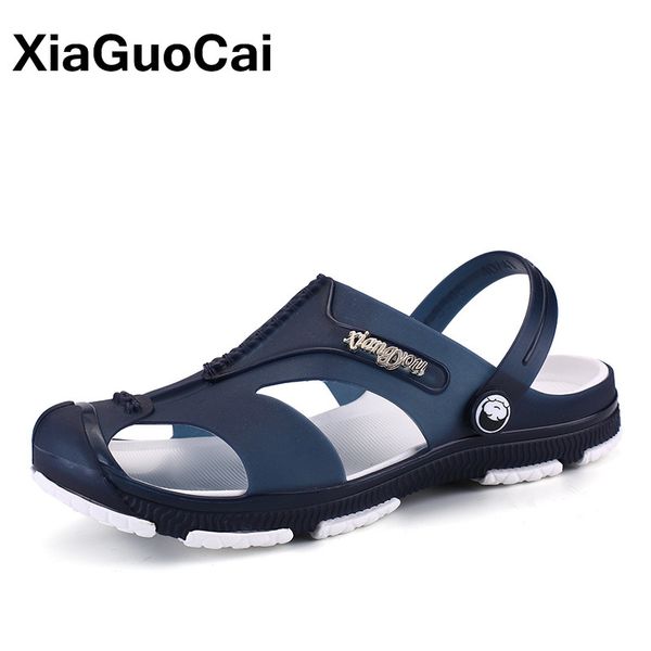 

2019 summer men's slippers clogs slip-on garden shoes breathable man sandals plus size male beach shoes flip flops quick dry, Black