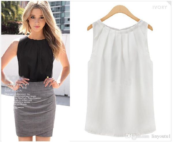 

2019 new t-shirt women europe us popular temperament round neck hedging t-shirt sleeveless vest wild vestidos, White