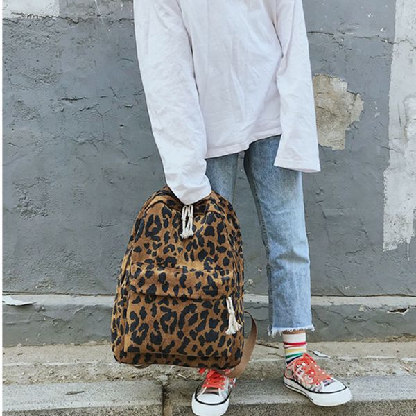 

women girls backpack leopard print large capacity zipper fashion for school travel j9
