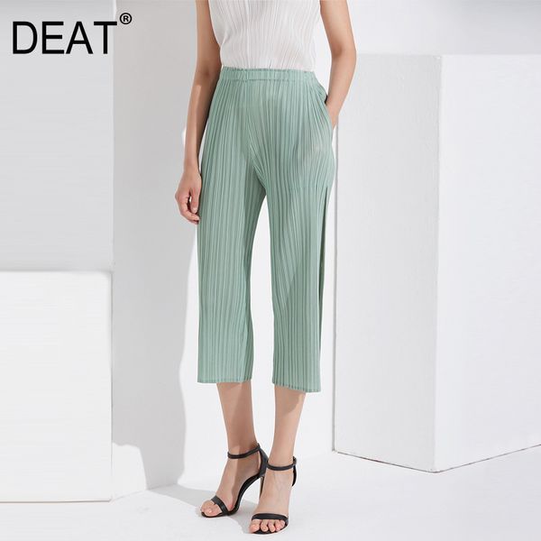 

deat] 2020 новая весенне-летняя мода корейский плиссированные широкие брюки для женщин высокая эластичная талия семь длина тонкий простой л, Black;white