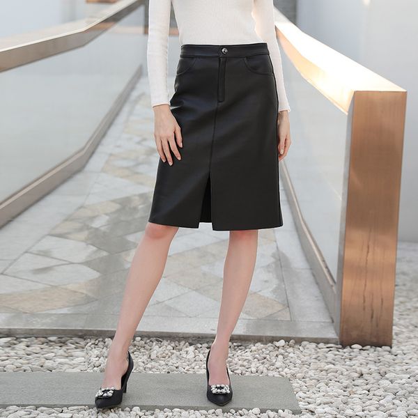 

manufacturer direct selling / high waist sheepskin leather skirt buttock commuting one step skirt 2019 new, Black