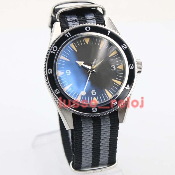 

2020 classic mens master watches co-axial watch transparent back case automatic mechanical black dial mirror nylon band reloj, Slivery;brown