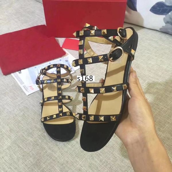 

brand designer women's sandals shoes rivets decorated dress shoes, Black