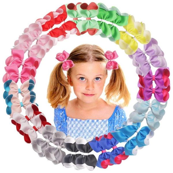 

30pcs 4inch hair bows boutique double layer grosgrain ribbon bows clips alligator hair clips accessories for baby girls tod, Slivery;white