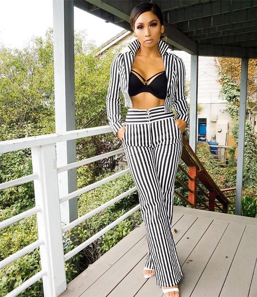 

женские брюки костюмы пр работы 2 шт. набор осень новая мода повседневная тонкий полосатый блейзер + длинные брюки костюм новый горячий нб-6, White