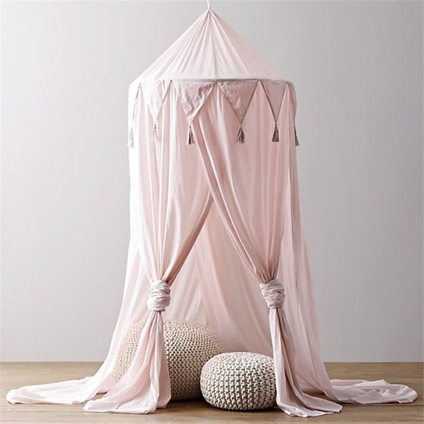 

kid baby bed canopy bedcover mosquito net curtain bedding round dome tent cotton for baby room decoration 240cm x 50cm pink 2019