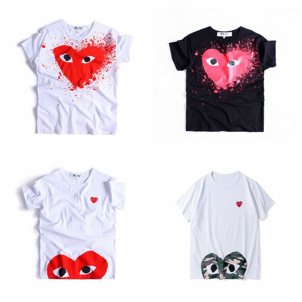 

fashion new mens designer t shirt commes des garcons cotton embroided red heart heyplay casual tees white t-shirt men short summer vetements, Black;blue