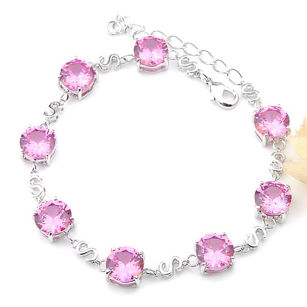 

luckyshine 6 pcs 925 sterling silver gift jewelry bracelets round kunzite gems pink zircon adjustable bracelet jewelry for women 8", Golden;silver