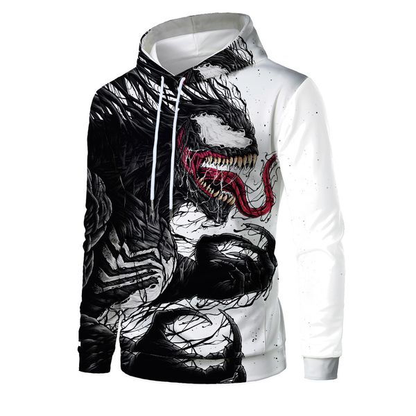 

mens designer venom 3d digital printing hoodie, Black