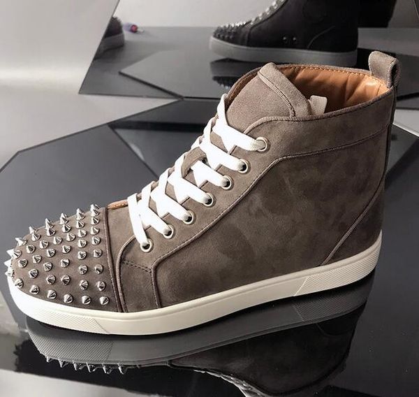 

2020 new items brand brown suede leather high shoes red bottom casual luxury styles men and women designer sneaker trainers35-46, Black