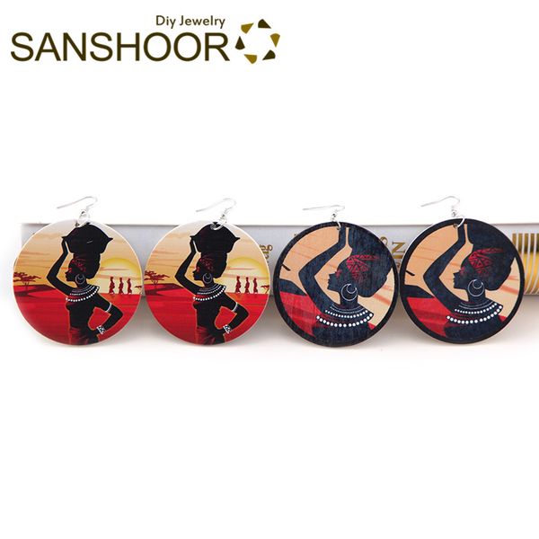 

sanshoor ethnic headwrap woman wood drop earrings afrocentric tribe bohemia jewelry as christmas gift for women ladies 6pairs, Silver