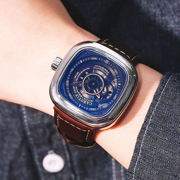 

selling explosions genuine fashion watches automatic mechanical watch men's watch hollow square large dial watch ing, Blue
