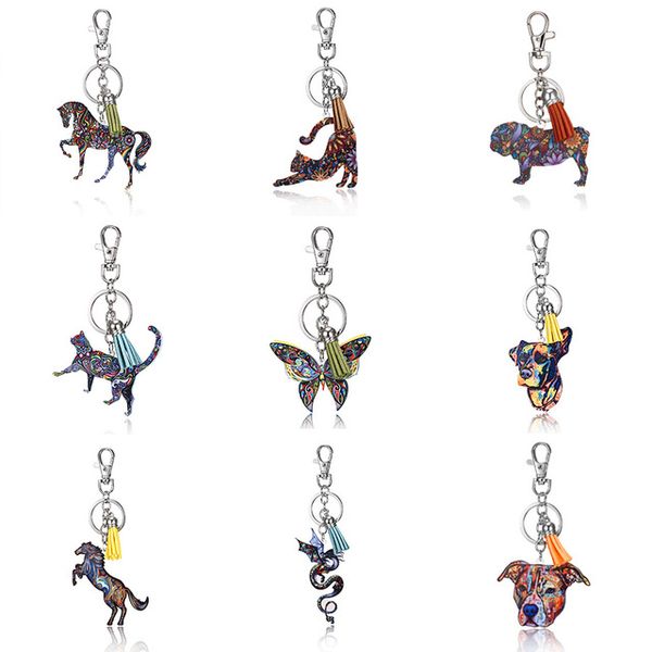 

acrylic animal keychain bag charm women men kids key ring gits dog butterfly car key holder accessories key chain, Silver
