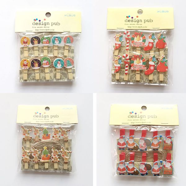 

10шт / набор мультфильм деревянного санта-клаус снеговик elk рождество украшения фотоклип 2019 new year party decor открытка клипы