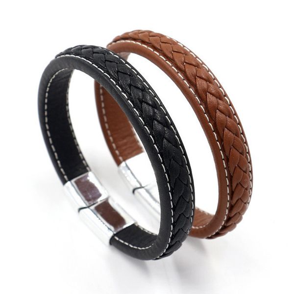

trendy mens bracelets jewelry black brown braided leather bracelet men bracelet jewellery bangles male gift, Golden;silver