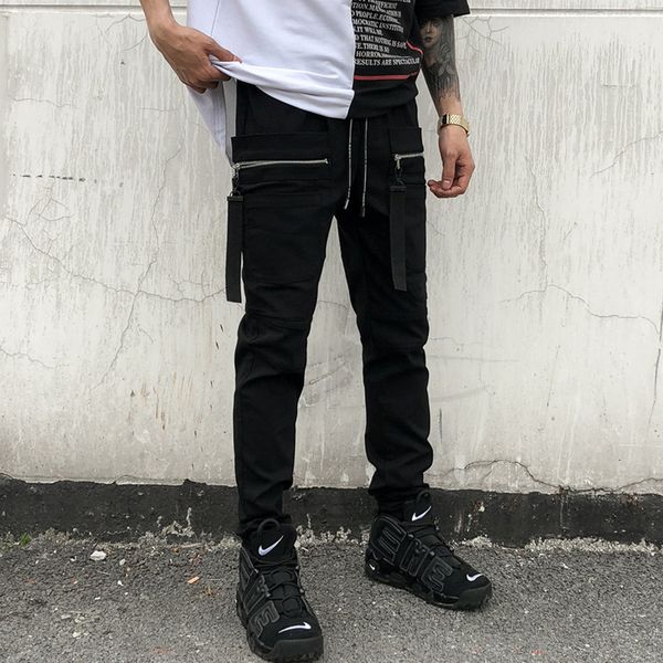 

big pocket elastic waist design harem pant 2019 men streetwear hip hop casual trousers joggers male black sweatpants pant
