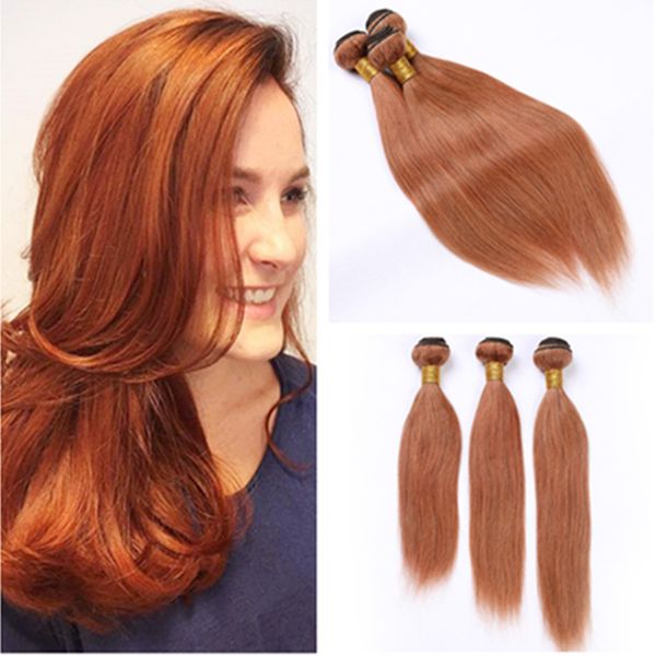 30 Medium Auburn Straight Human Hair Weave Bundles Peruvian Auburn