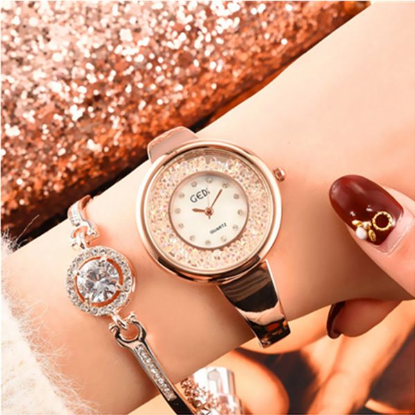 

new fashion watches shining crystal elegant rose gold casel women quartz watch water resistantcasual design relogios femininos, Slivery;brown