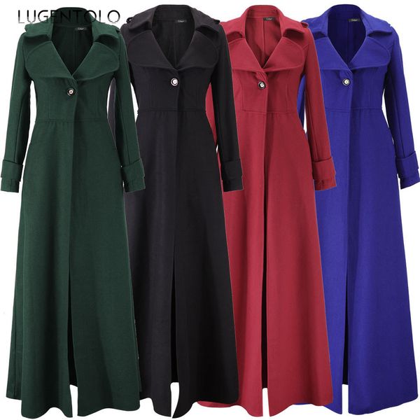 

lugentolo winter x-long coat women turn-down collar autumn and winter new style single breasted single breasted 4 color, Black