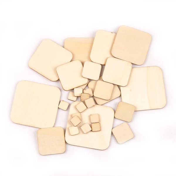 

unfinished wood pieces wooden squares cutout tiles, natural rustic craft wood for home decoration, diy supplies
